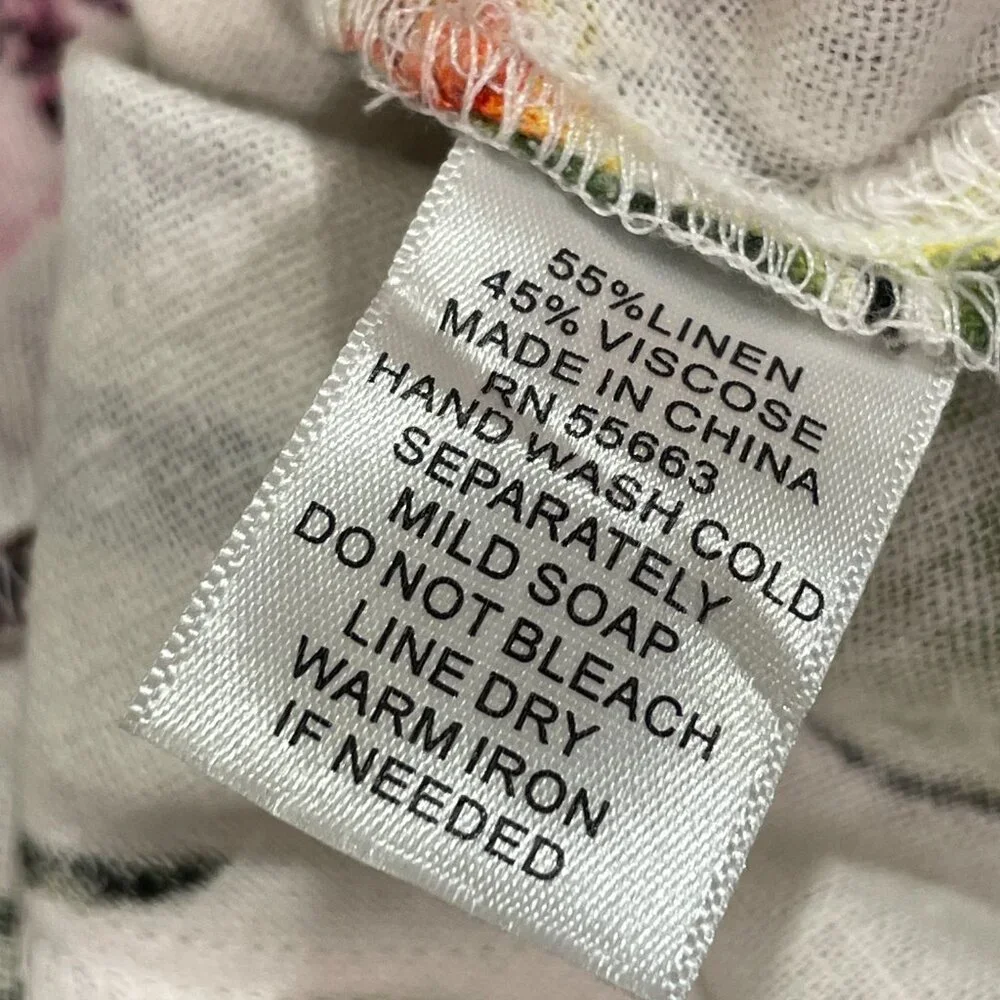 CYNTHIA ROWLEY NWT "Botanical" Sht Sleeve Linen Blend Mini Dress, Ivory/Multi L - Picture 12 of 12